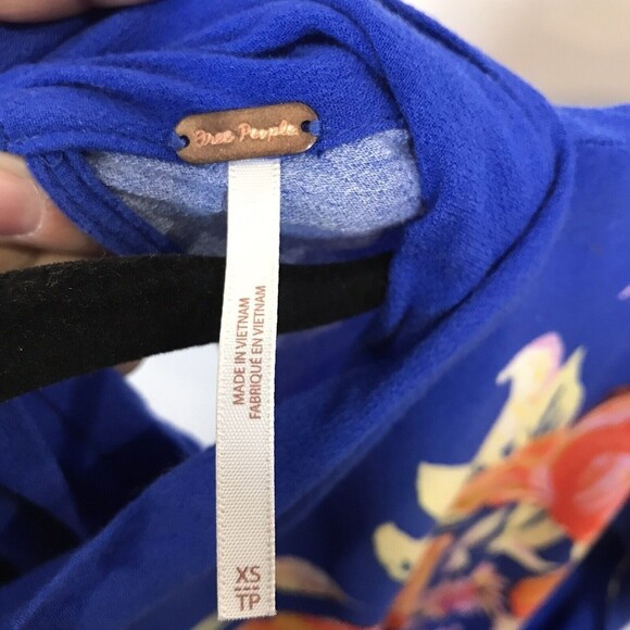 Free People Gemma Women's Size XS Tunic Blue Floral Mock Neck Tie Mini Dress - Picture 8 of 11